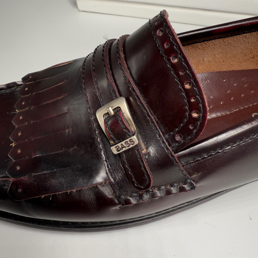 Vintage G.H Bass Weejuns Harper Leather Fringe Loafer  Burgundy Brown Women’s 7M - Picture 7 of 10